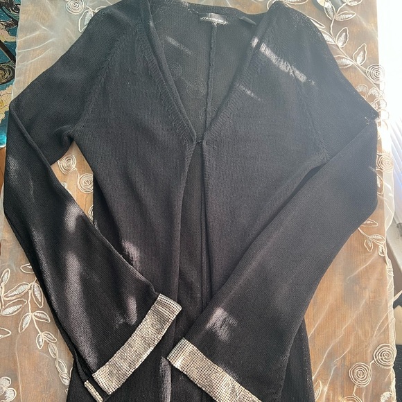 Vintage, Moda SZ S, black, full length, sweater with chainmail style cuff. - Picture 8 of 12